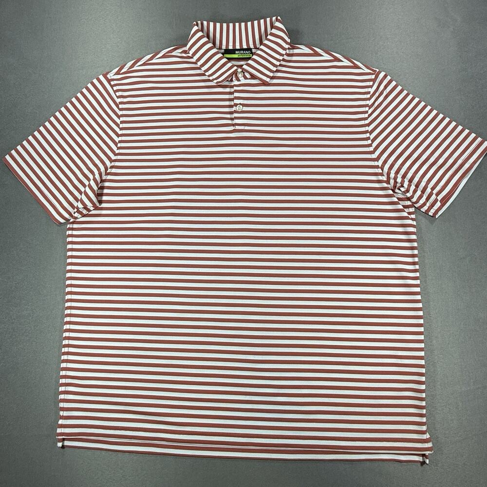 Murano Performance Polo Men's Large Salmon/White Stripe